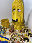 Vintage Yellow Kitsch Lot Basset Hound Plastic Bank  Enamel Teapot Chicken S  p