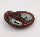 Vintage Ceramic Ashtray Aqua Brown Drip Glaze   Mcm 1960 s Retro   Made In Usa