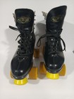 Vintage Xcaliber Roller Skate  Black Leather Wood Wheels Sz 8 Skates 