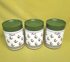 3 Milk Glass Canisters  Italy Cerve Parma  Coffee Sugar Salt With Green Lids