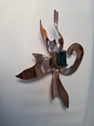 Vintage 1930s - 1940s 4  Vermeil Silver Ribbon Faux Emerald Stone Brooch 4 