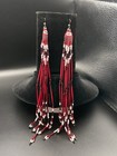     vtg Navajo American Indian Beaded Long Dangle Earrings Red Porcupine Quills