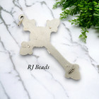 Silver Flared Sunburst Crucifix Cross 2-1 8  Rosary Jewelry Charm Pendant Italy