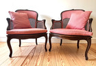 Pair Of Vintage French Provincial Louis Xv Style Walnut Cane Bergere Armchair