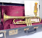 Vintage Trumpet Made In Holland Brass Horn Case Sm Mouthpiece Book