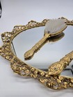 Vintage Gold Vanity Tray Mirror Brush Comb Set Ornate Floral Hollywood Regency