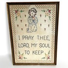Vtg Mid-century Framed Needlepoint Child   s Prayer Sampler Floral Wall Art 10x14