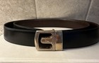 Vintage Dior Reversible Belt Black Brown Leather Two Silver Tone Buckle