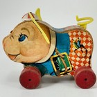 Vintage Fisher Price Wooden Peter Pig  479 Pull Toy 1959-1961 Red   White Hat