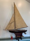 Huge 1920s Antique Wooden Pond Yacht Model Ship
