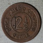 Republic De Guatemala 1915 Provisional Copper  Doce Y Medio Centavos   12 5   