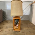 Vintage Hopi Kachina Doll Lamp Shadow Box Glass Display Wood Burlap Shade Signed