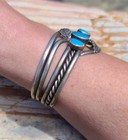 Vintage Sterling Silver Turquoise Native American Cuff Bracelet Leaf 6 25  32gm