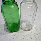 Antique Green   Clear Glass Water Juice Bottle Jar Lot Measuring Sunsweet 32 Oz
