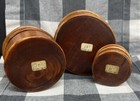 Vintage Stackable Round Wooden Boxes With Original Price Stickers
