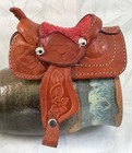 Vintage Miniature Horse Saddle Cowboy Genuine Leather Suede Cowgirl Small A
