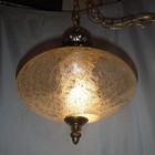 Vtg Ufo Crackle Glass Shade Swag Ceiling Light Fixture Mcm Hollywood Regency