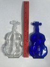 Violin Cello Fiddle Bud Vase Decor 1 Cobalt Blue 1 Clear Vintage From 1960 s 