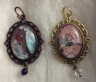 2 Wearable Art Pendants Antique Finish Gold   Copper blue  Pink burgundy  Purple