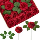 Artificial Flowers  50 Pcs Dark Red Foam Fake Roses Bulk With Stems For Decor   