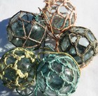 Japanese Glass Fishing Floats 3-3 5  Netted  5  Five Varied Nets Vtg Usa Bz
