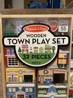 Melissa   Doug 32 Piece Wooden Town Play Set Kids With Storage Tray New Sealed