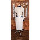 Vintage 1970s St John Suit Santana Knit Jacket Skirt Blouse Cream Navy 3 Piece