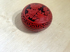 Cinnabar Antique   Red   Black Carved Lacquerware Cloisonn   Jar   Asian Origins