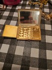 Vintage 50s Compact Case Art Deco Gold Tone Metal Vanity   Purse Make Up 