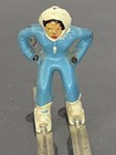 Vintage Lead Barclay Manoil Skier Toy Figures Pink And Light Blue Females