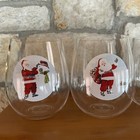 Christmas Stemless Wine Glasses Set Of 4 Clear Santa Designs Acrylic Bpa Free