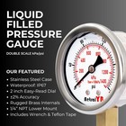 0-200 Psi 2-inch Waterproof Pressure Gauge  Liquid-filled  1 4  Npt 0-200psi 