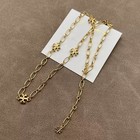 New  Tory Roxanne Chain Logo Necklace Gold With Jewelry Pouch 44 11cm