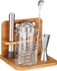 Crystal Cocktail Mixing Glass Set With Bamboo Stand - 22 Oz 650ml - Thick And