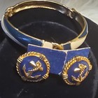 Vintage Nautical Anchor Jewelry Set Blue Gold Bracelet Earrings Fashion