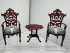 Bespaq Dollhouse Furniture Art Nouveau 3 Piece Arm Chairs   Table 1 12