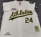 Vintage Rickey Henderson  24 Athletics Throwback White Sewn Stitched Jersey 