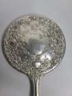 Antique Round Hand Held Vanity Silver Plate Mirror Heavy Ornate Floral Vintage