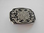 Belt Buckle Western Silver   Black Made In Usa Vintage Never Used New Style K