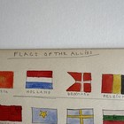 Original 1940s Folk Painting Flags Of The Allies Ww2 Vintage Naive Art School