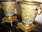 Rare Pair Of 19th C Antique French Enamele Champeleve Gilt Bronze Vases Stunning