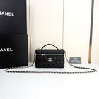 Women s Black Quilted Leather Vanity Case Bag  Chain Crossbody Shoulder Handbag