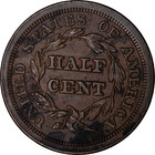 1853 Braided Hair Half Cent   Au Detail