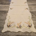 Vintage Embroidered Table Runner Wheat  Sunflowers Floral Embroidery Scalloped E