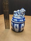 Vintage Russian Bear Figurine Gzhel Porcelain Sugar Dish Jar Hand Painted Signed