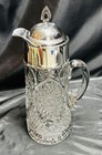 Antique 13    Victorian English Crystal Pitcher Carafe W  Silver Plated Lid   Neck