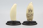 Two Engraved Resin Sculptures  Faux Scrimshaw Maritime Scene Sailor Pirates