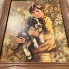 Vintage Boy And Dog Framed Comrades By C  Mitchell Mid Century Artwork Wood Frme