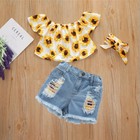 3pcs Toddler Kids Baby Girl Sunflower Crop Tops Denim Shorts Outfits Sunsuit Set