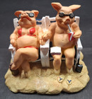 Vintage Sunbathing Pig Couple On The Beach Bikini And Speedo Figurine